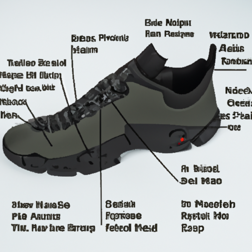 תמונה המציגה את החלקים השונים של נעל טקטית עם תוויות המסבירות את תפקידיהן.