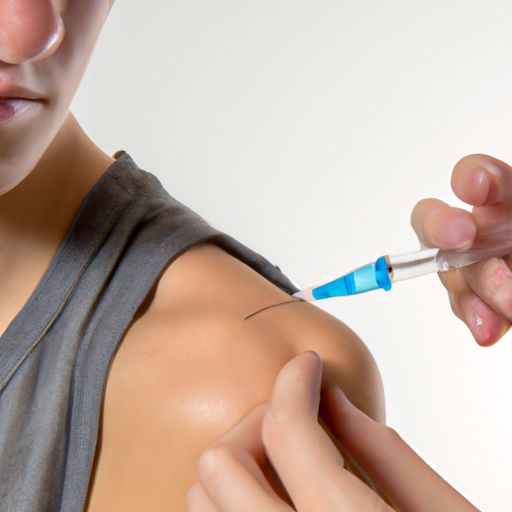 An image of a patient receiving a needle-free injection, with a focus on their reaction.