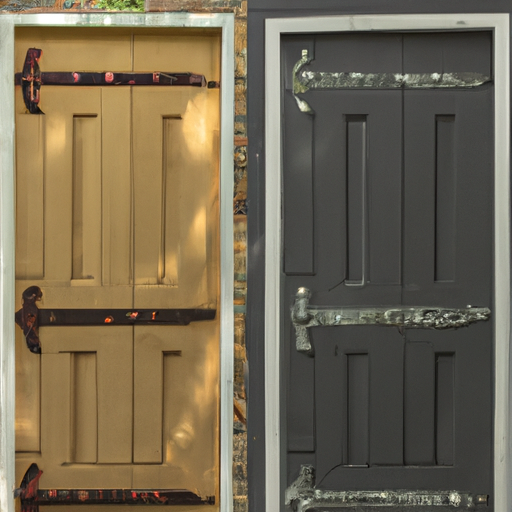 תמונת לפני ואחרי של דלת, המציגה את השינויים לאחר חיזוק.