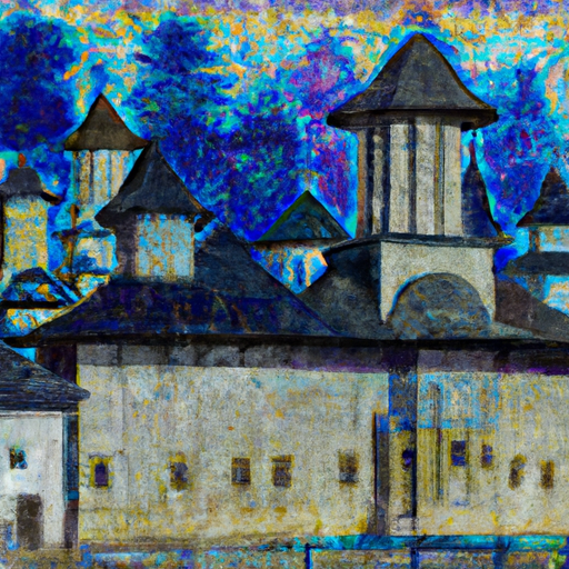 תיאור צבעוני של המנזרים המצוירים בבוקובינה, המציג גוונים עשירים ופרטים מורכבים.